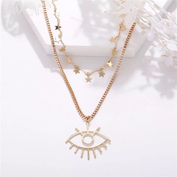 3/$30 💛 Eye and Star Multi Layered Necklace - Picture 2 of 3